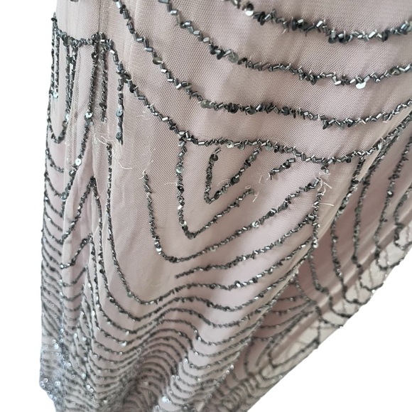 Adrianna Papell Women's Long Beaded Art Deco Blouson Gown Taupe/Pink Size 4 - Picture 14 of 16